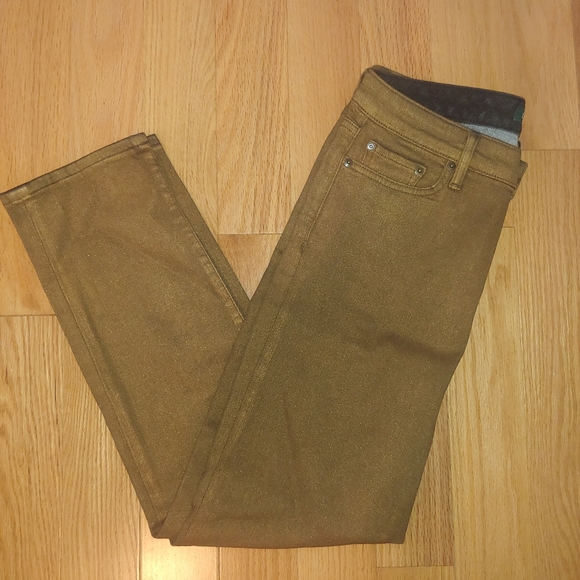 NWOT Lauren Ralph Lauren Metallic Gold High Rise Straight Ankle Jeans – Size 8 - Picture 9 of 9